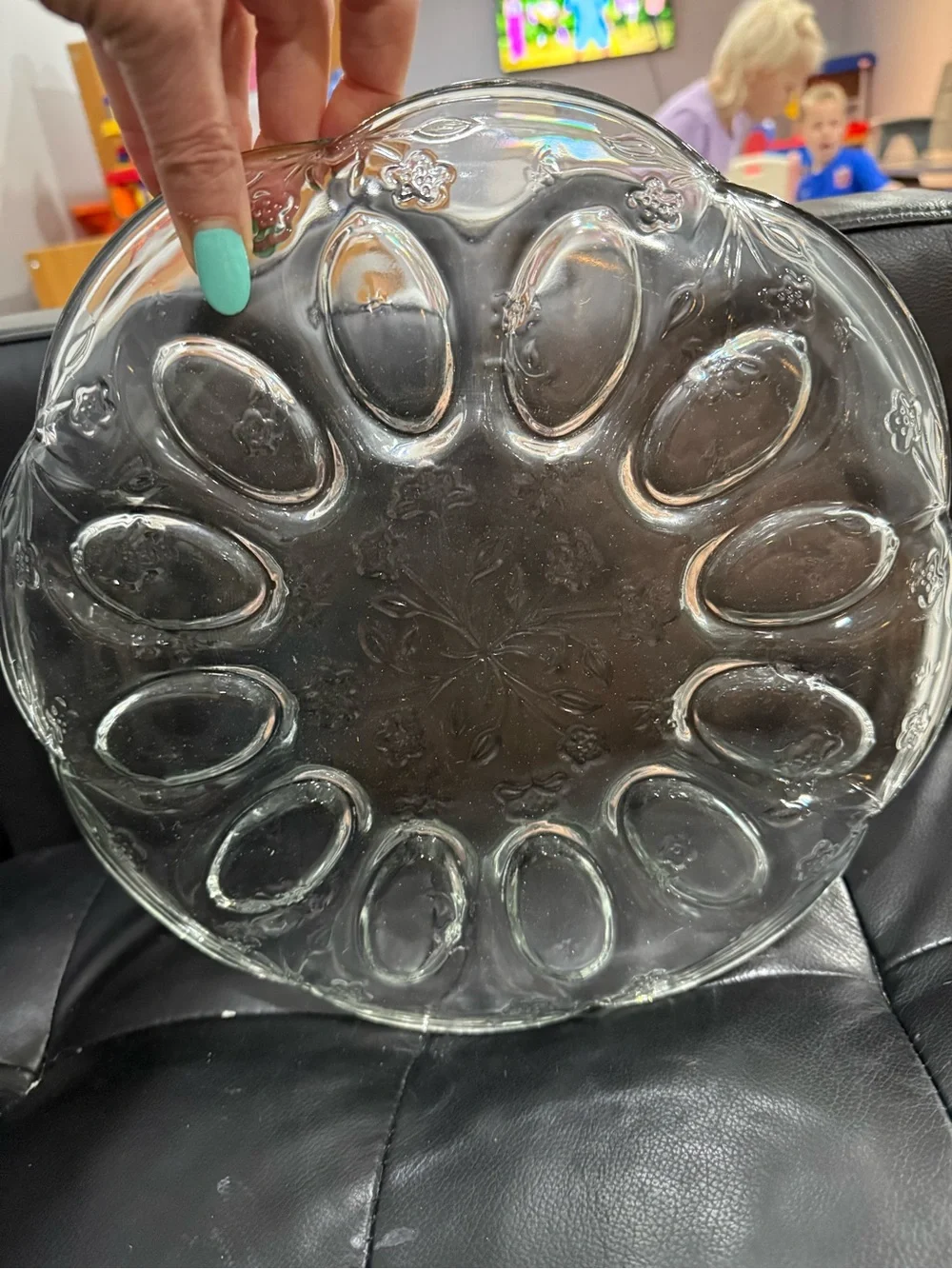 Vintage Clear Glass Deviled Dressed Stuffed Salad Egg Holder Plate Tray